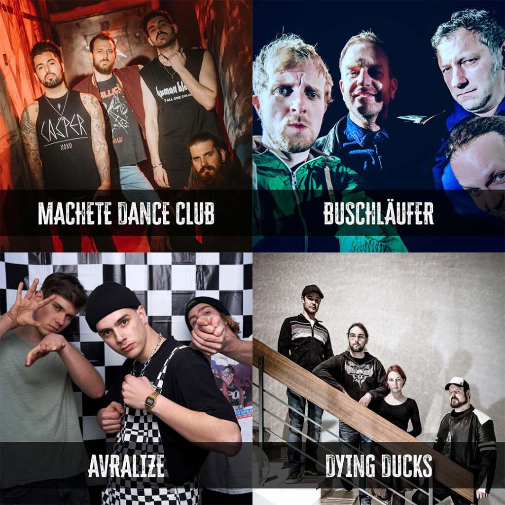 Bandveröffentlichung für das rockXplosion 2023: Machete Dance Club, Buschläufer, Avralize, Dying Ducks