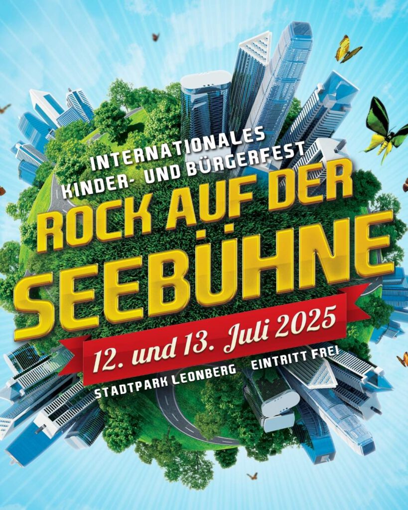 Veranstaltungsplakat für das Rock auf der Seebühne am 12. und 13. Juli 2025.