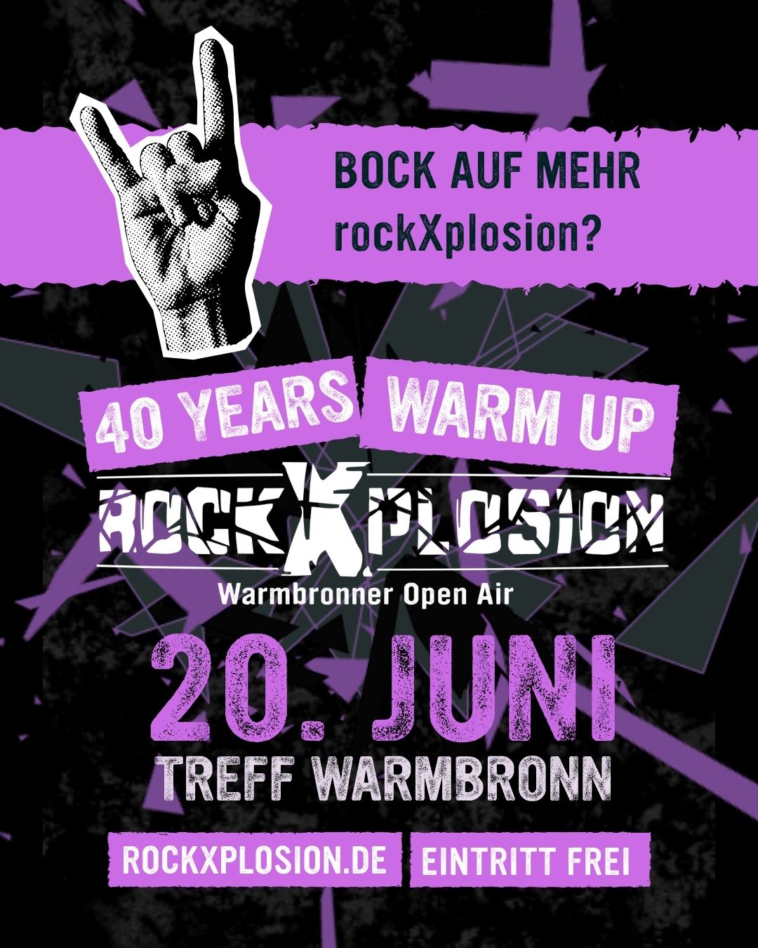 Flyer rockXplosion Warm Up im Treff Warmbronn am 20. Juni 2026